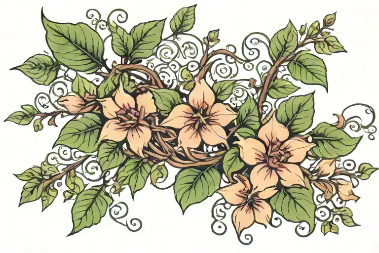 ivy and flowers intertwined tattoo design idea