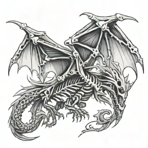 skeleton dragon with wings out tattoo design idea