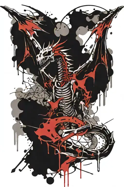 skeleton dragon with wings out tattoo design idea