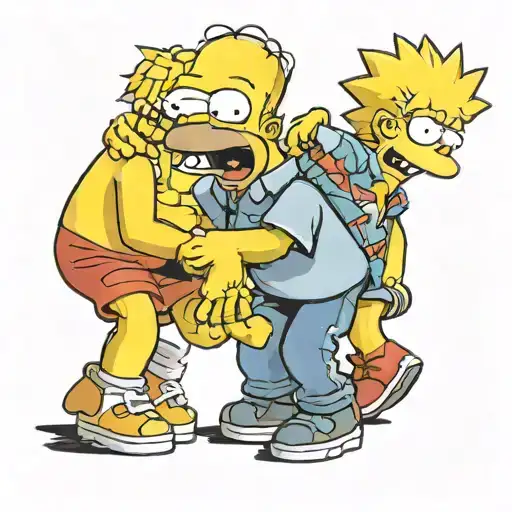 homer strangling bart and lisa simpson tattoo design idea