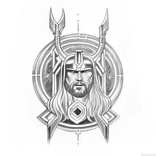 thor with the gates of valhalla in the background tattoo design idea