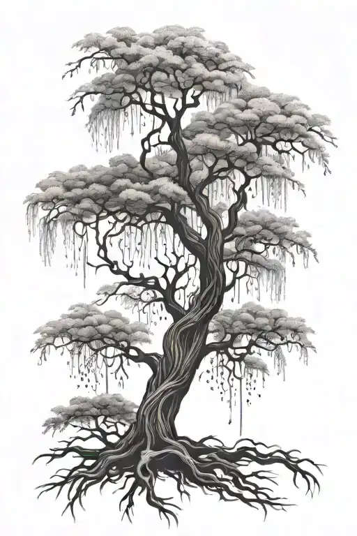 Willow tree with roots reaching deep tattoo design idea