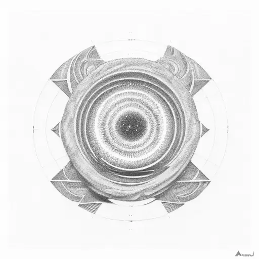 Interstellar black hole in blackwork style tattoo design idea