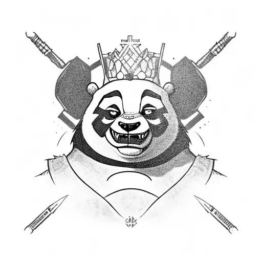 king fu panda with a gun from doom video game fighting geralt from the Witcher 3  tattoo design idea