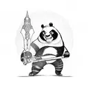 king fu panda with a gun from doom video game fighting geralt from the Witcher 3  tattoo design idea