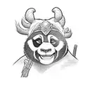 king fu panda with a gun from doom video game fighting geralt from the Witcher 3  tattoo design idea