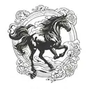 A minimalist design of the black horse of famine from the 4 horsemen of the apocalypse tattoo design idea