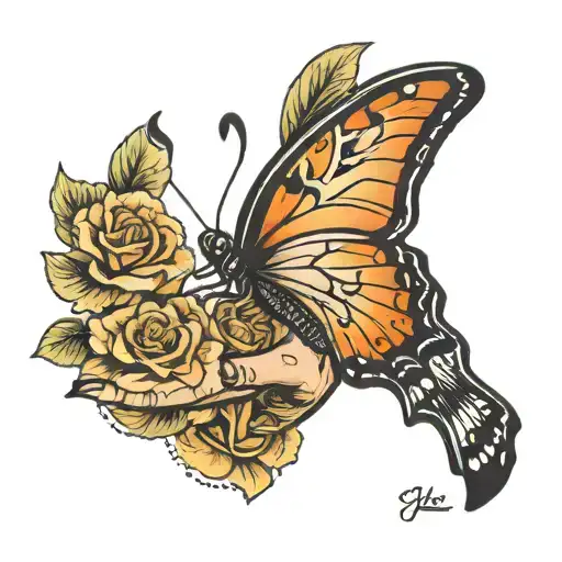 hand displaying I love you in sign language with a butterfly on it tattoo design idea