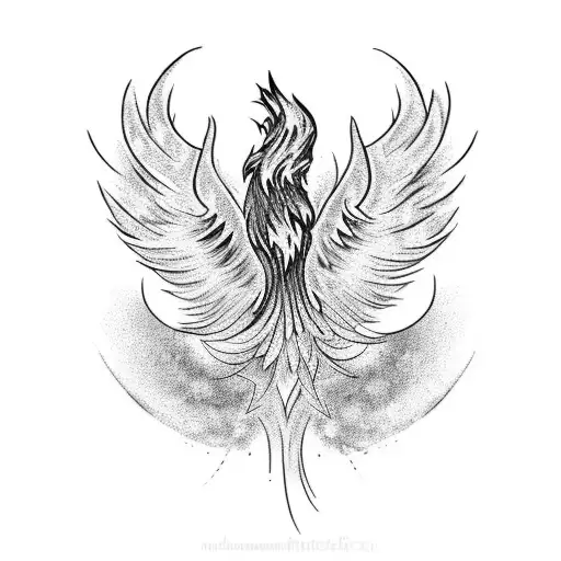 A tattoo of a phoenix rising from the ashes in a blackwork style tattoo design idea