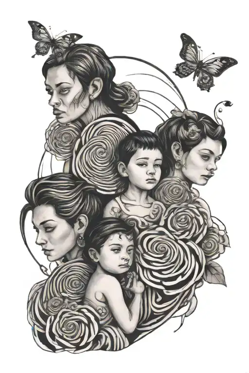 2 kids and wife ge far evolution line concentric tattoo design idea