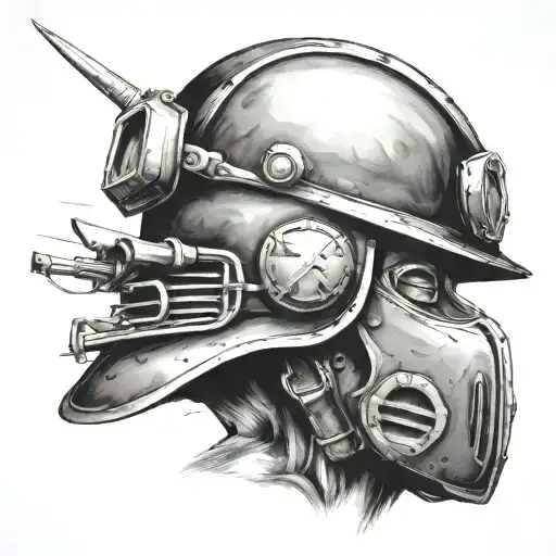 miner helmet and vietnam hemet combined tattoo design idea