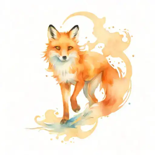 running Fox with a tail made of fire  tattoo design idea