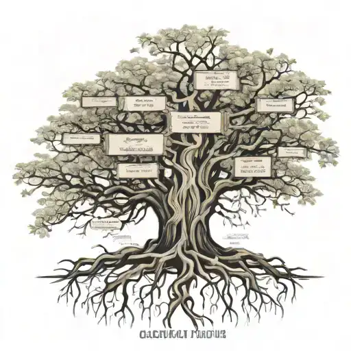 family  tree with roots and names. from roots up in this order carve: Mom, Dad, Brian, Stacy, Abby, Max, Cooper tattoo design idea