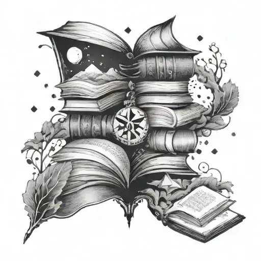 Create a tattoo inspired by the concept of existentialism, with elements of books and philosophical symbols tattoo design idea