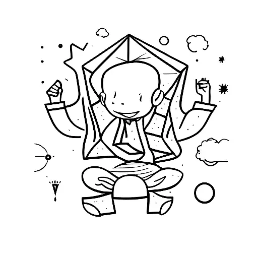 Little person tapping their head repeatedly in a fine line design tattoo design idea