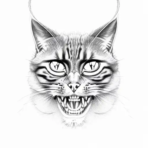 demonic cat angry evil Antichrist bloody tattoo design idea