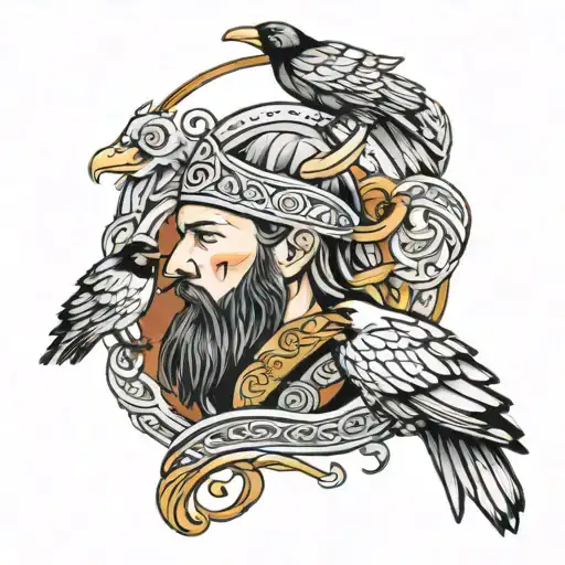 Viking inspired with 2 Crows and a desto angel tattoo design idea