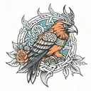 Viking inspired with 2 Crows and a desto angel tattoo design idea