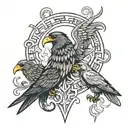 Viking inspired with 2 Crows and a desto angel tattoo design idea