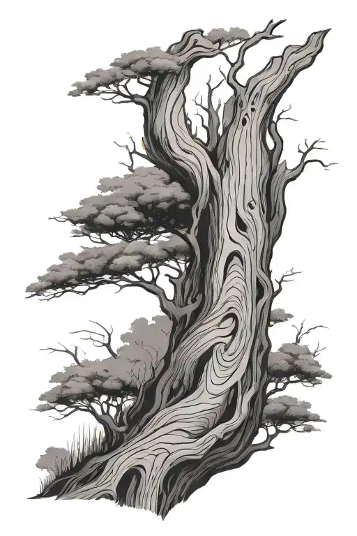 full sleeve that looks like simplified wood grain. maybe a pinned elbow like the arm if crafted. tattoo design idea