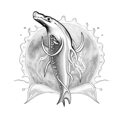 A mythical sea creature emerging from the depths of the ocean tattoo design idea