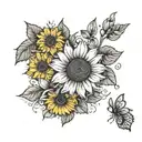 Uma tatuagem no ombro com um girassol e um lírio seria linda.  tattoo design idea