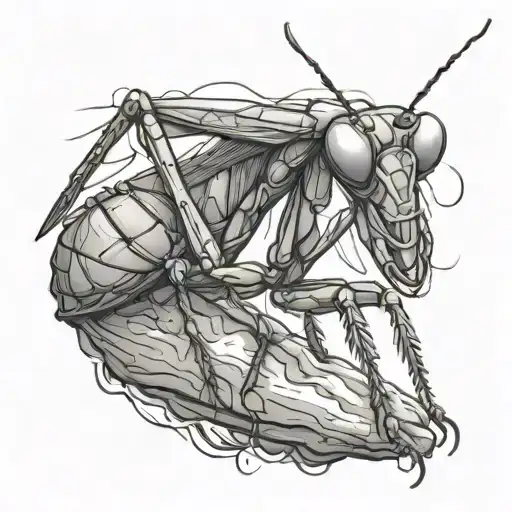 mantis line drawing tattoo design idea