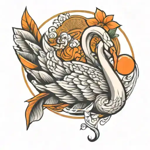 origami swan and orange silce tattoo design idea