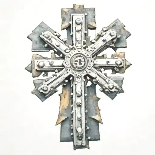 cross made from 10 railroad spikes tattoo design idea