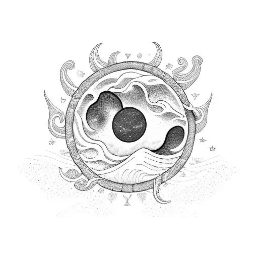 Hydrangea waves island stars sun tattoo design idea