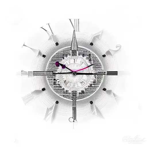 clock with NYC skyline tattoo design idea