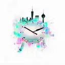 broken clock with NYC skyline tattoo design idea