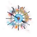 broken clock with NYC skyline tattoo design idea