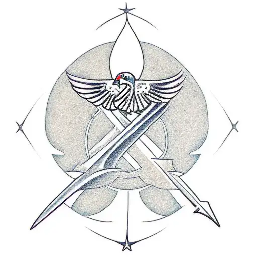 phoenix and peace symbol and ship anchor tattoo design idea