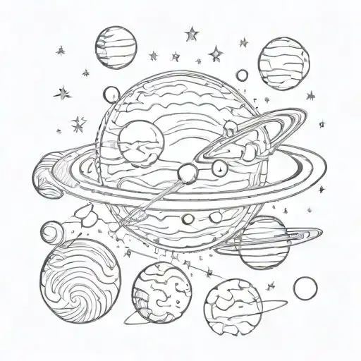 Create a tattoo design on your arm, from wrist to hand, inspired by space. Include images of planets, stars, galaxies, a tattoo design idea