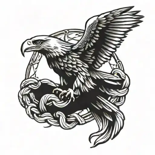 flying eagle holding snake tattoo design idea