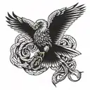 flying eagle holding snake tattoo design idea