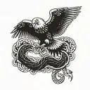 flying eagle holding snake tattoo design idea