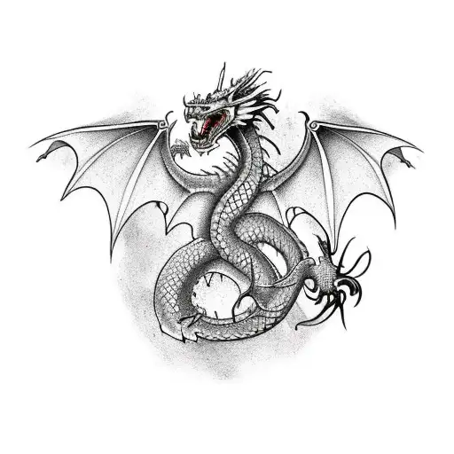 Dragon medieval style on the upper arm half sleeve wrapped around the arm tattoo design idea