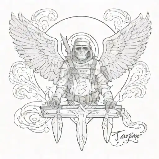 the name trapper with angel wings around the name trapper    tattoo design idea