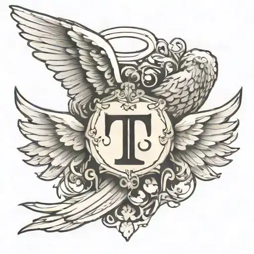 letter t with angel wings  tattoo design idea