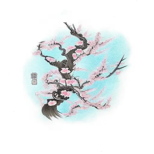 samurai with cherry blossom tree tattoo design idea