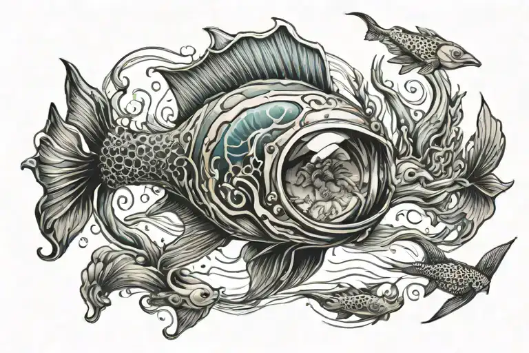 underwater and above style tattoo design idea
