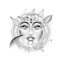 A facial esthetician surrounded by tropical plants and flowers, with a sun and moon symbolizing balance tattoo design idea