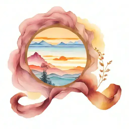 porch mountains field sunset sky tattoo design idea
