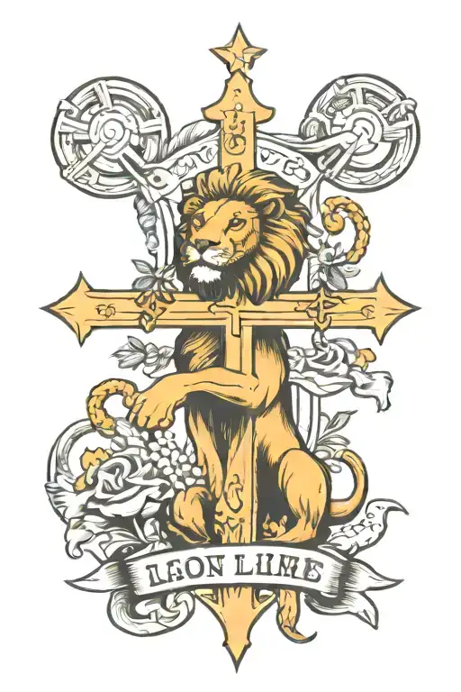 cross, lion and lamb, anchor, bible verse tattoo design idea
