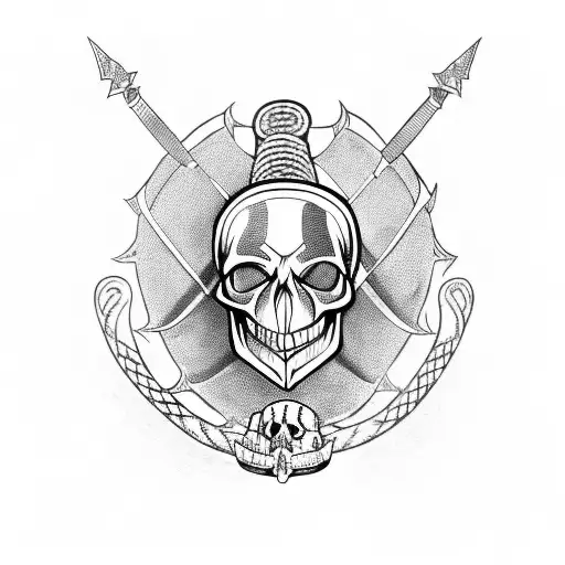 knights helmet with a skull in it and snakes coming out of the skull tattoo design idea