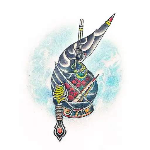 trishula with flute and mor pankh  tattoo design idea