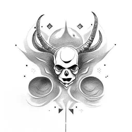 girl with red eyes, horns and a skull in her hand tattoo design idea