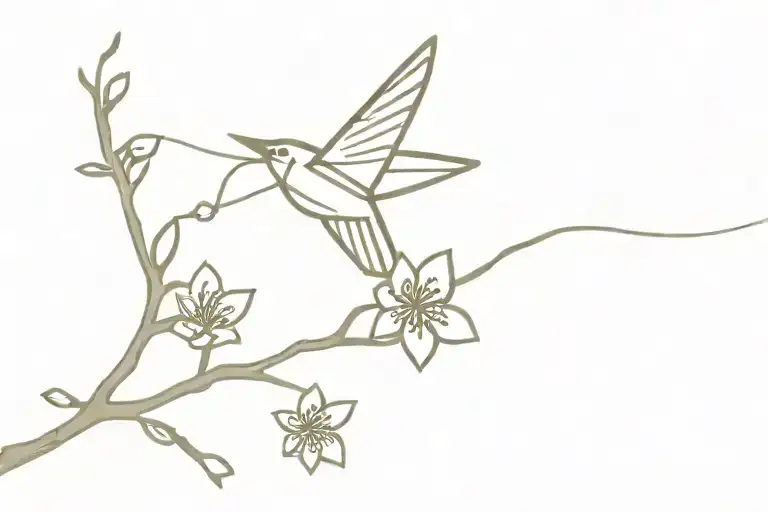 cherry blossom branch with paper airplane flying tattoo design idea